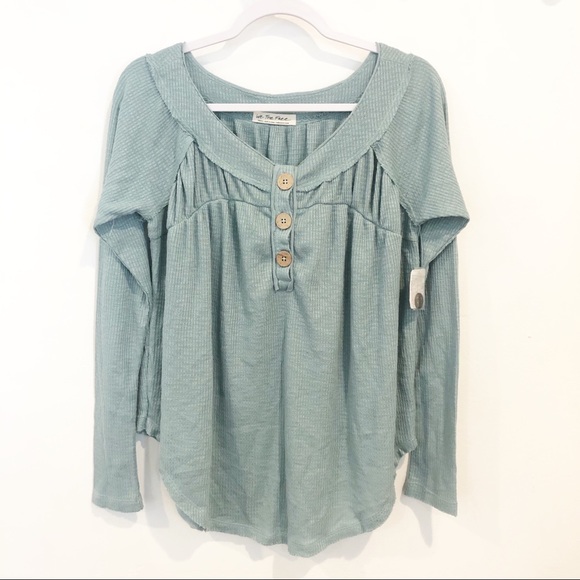 Free People Tops - Free People Button Ribbed Oversize Sage Shirt Top